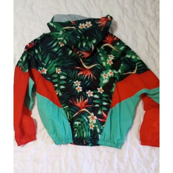 Smoke Rise Windbreaker Sz L Hawaiian Color Blocked Floral Zip Hooded Pockets - Picture 3 of 7